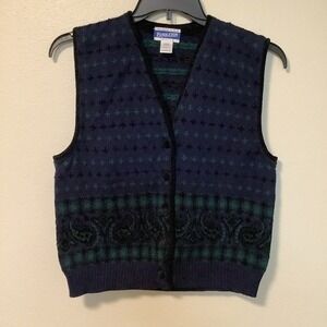 Pendleton vintage Women's petite large Y2K 90's wool blend cardigan vest preppy